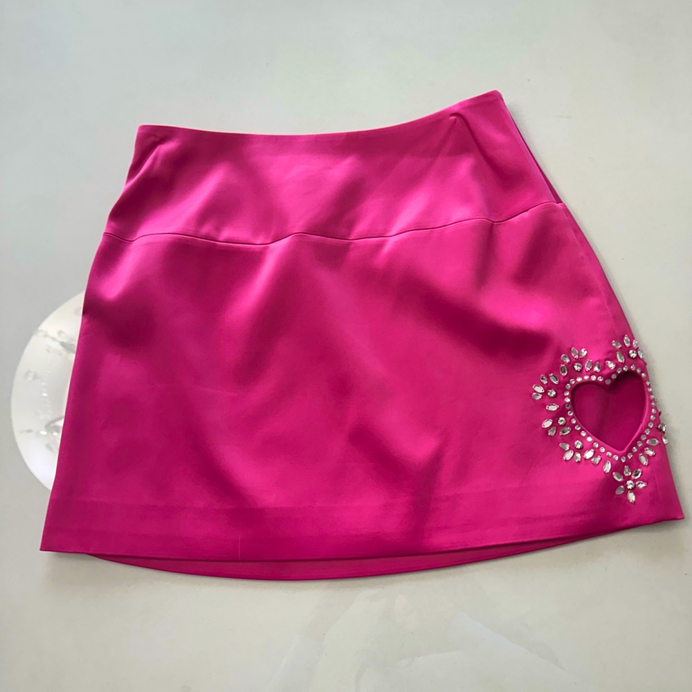 For Love and Lemons Pink Satin Heart Skirt